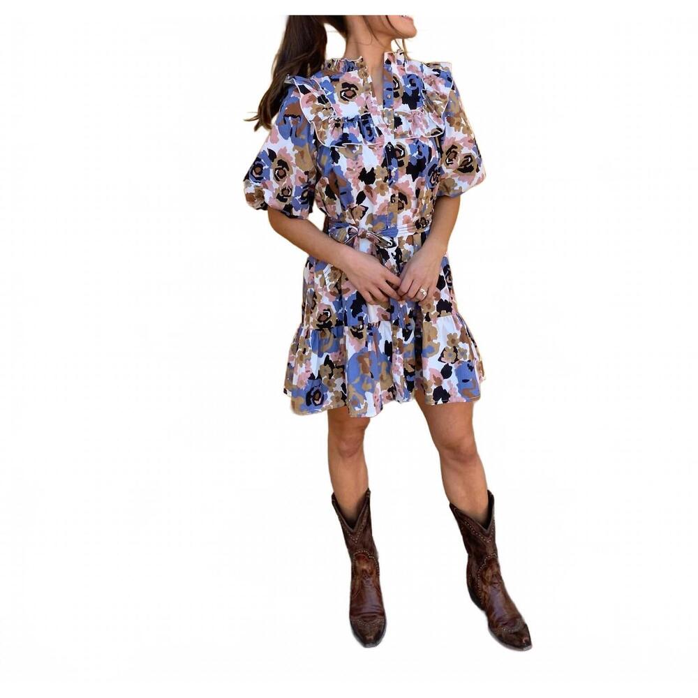 NEW ULTRAMARINE ellis ruffle mini dress in multi